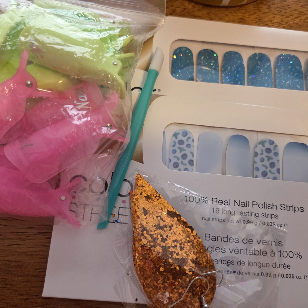 Color Street Blue Glitter and Floral Nail Strips